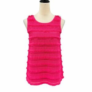 Jade Melody Tam Bright Pink Fringe Eyelet Lace Sleeveless Keyhole Boxy Top